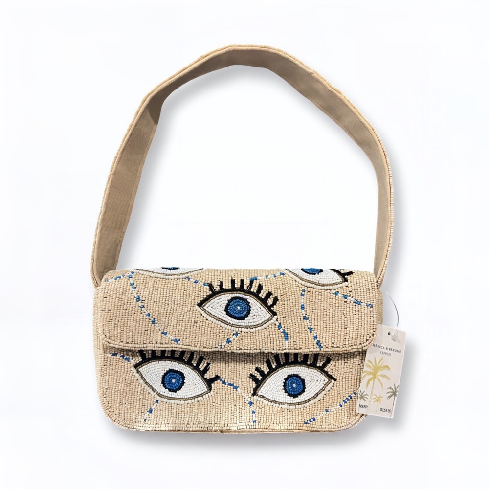 America & Beyond Beaded Shoulder Bag | NWT | Beaded Bag| Evil Eye Beaded Bag